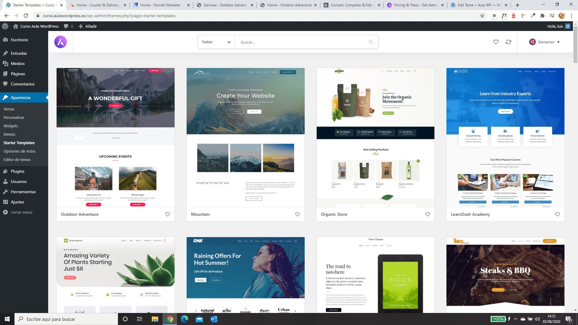Importar demo curso online WordPress